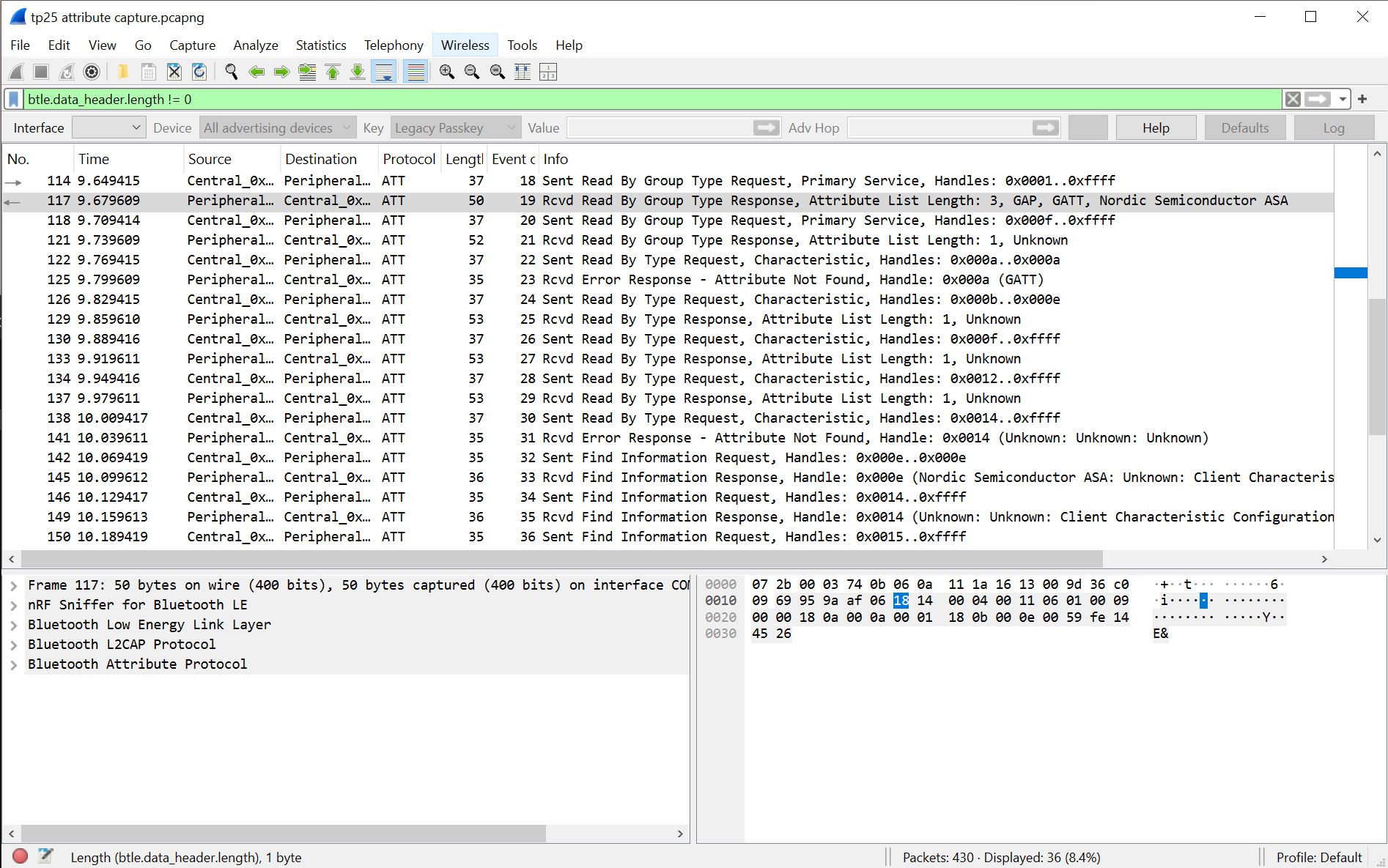 A capture TP25 attributes displayed in Wireshark